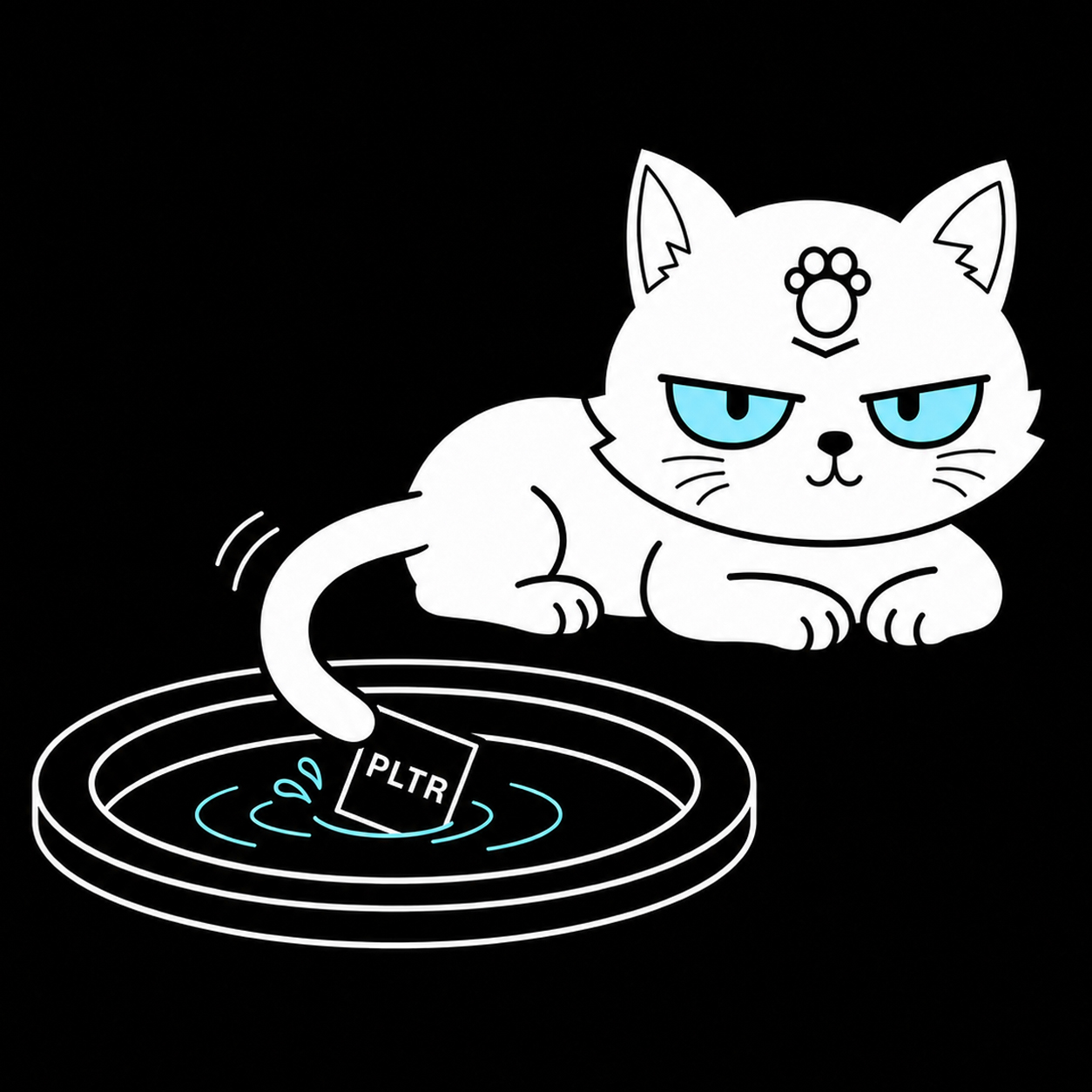 Pawlantir dips a PLTR token into a liquidity pool with its tail.